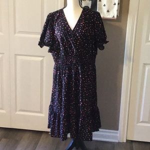 Emery Rise wrap Dress black with pink polka dots NWT 2XL